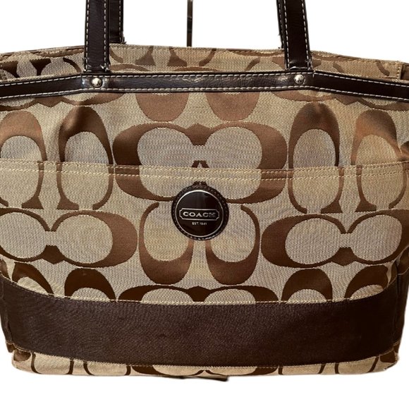 Coach F19202 Signature,  Brown & Tan Monogram Canvas Large Diaper Bag / Tote - Picture 6 of 13